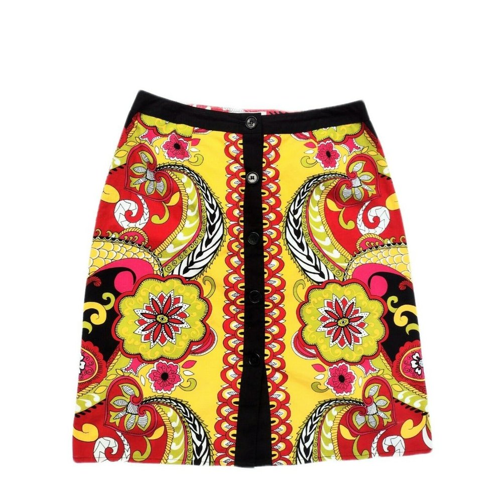ABR New York Womens Pencil Skirt Multicolor Knee Length Geometric Button Up Sz 4